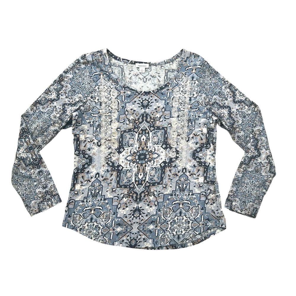 Sundance Blue Gray Paisley Medallion Long Sleeve Tee